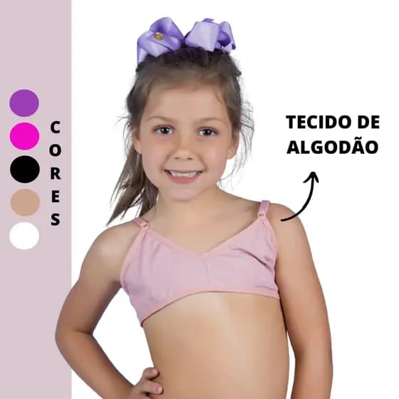 Sutiã Infantil Sem Bojo Liso Cotton Algodão Básico Uniforme Boneca Menina Moça Confortável Juvenil