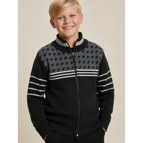 Suéter Infantil Masculino Tricot –Casaco Menino Inverno Quentinho Casual Estiloso 10 ao 16