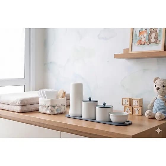 Kit Higiene Meninos Maternidade Bebê K200 Azul Royal Potes Porcelana Algodão Cotonete Térmica Quarto Infantil