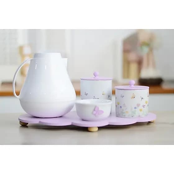 Kit Higiene Porcelana Borboletas Tema Jardim Encantando K175 Lilas Bebê Potes Algodão Cotonete Cuidados