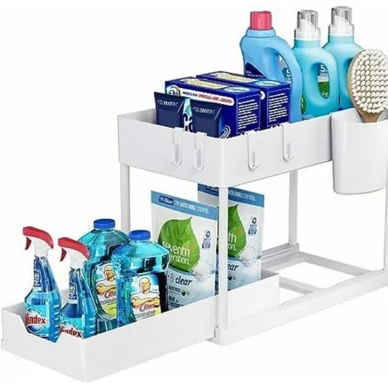 Organizador Multiuso com 2 Níveis, Bandeja Corrediça, Branca