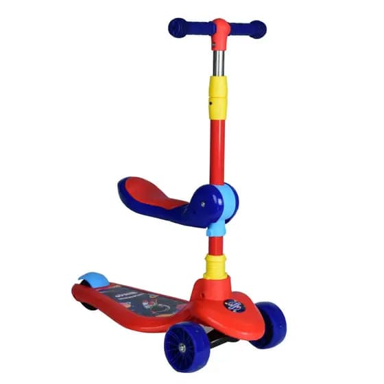 Patinete Infantil 3 Rodas com Assento Removível, Função 2 em 1, Azul e Vermelho