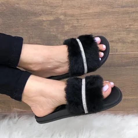 Chinelo Slide Strass Novo Preto Branco Conforto Leve Macio Bonita Numero Especial 42 43 Para Noiva
