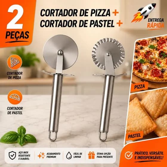 Cortador de Pizza + Cortador de Pastel Carretilha em Aço Inox Restaurantes Pizzaria Bar Premium