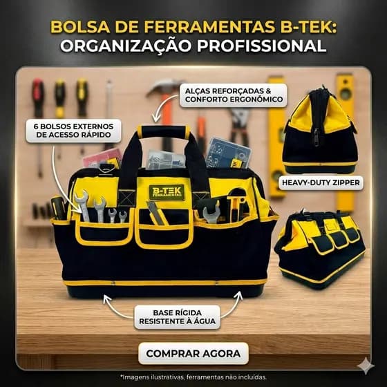 Bolsa De Ferramentas Reforçada Lona Oxford Base Rígida 16 Bolsos e Alça de Ombro