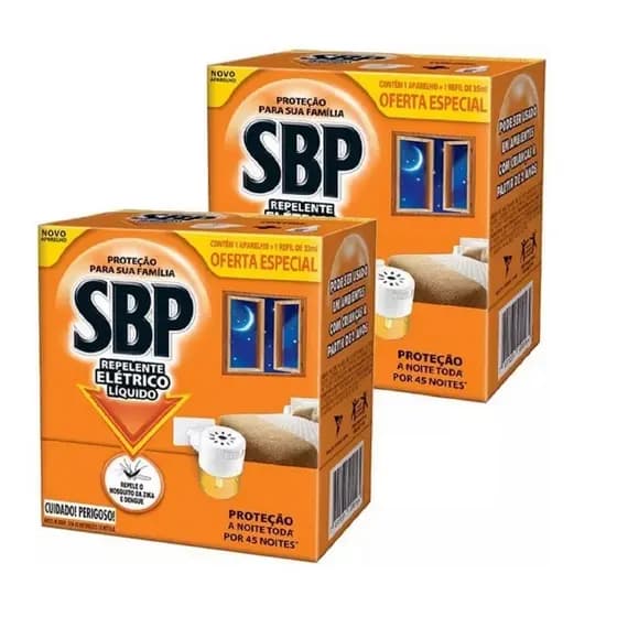 Kit Inseticida Elétrico Sbp 45 Noites 2 Aparelho + 2 Refil