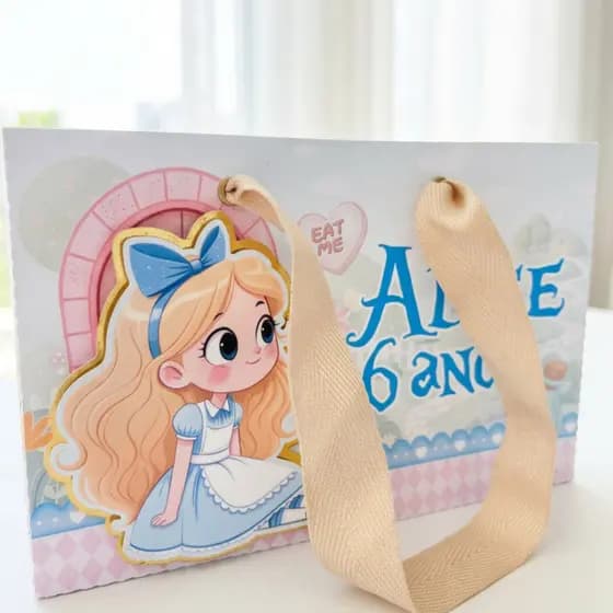 Sacola Surpresa Festa do Chá Personalizada | Ilhós Metálico, Alças de Gorgurão e Encaixe Automático