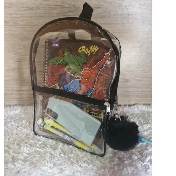 Mochila Cristal Preta Transparente Cristal/trabalho/escola/praia/enfermagem/Clube Natação