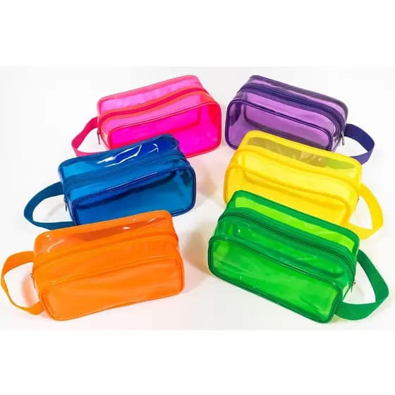 Bolsa Necessaire Pequena Porta Higiene Porta Maquilagem Documento Viagem Cor Neon Transparentes