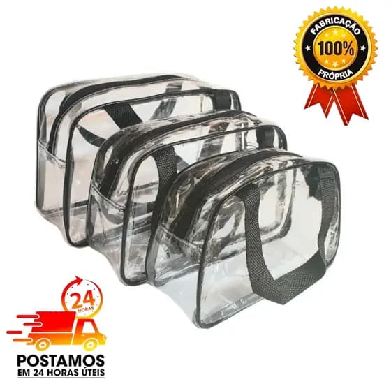 Kit 3 Necessaire Frasqueira Transparente Bolsas e Organizadora de Maquiagem