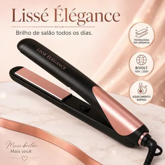 Chapinha Profissional Alisadora de Cabelo Bivolt Cerâmica 50W Aquecimento Rápido Rosa Lissé Élégance