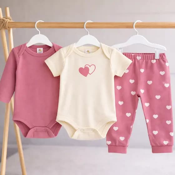 Conjunto Menina 3 Peças Roupa De Bebê Feminina Enxoval Algodão Kit Body Premium Conforto Total