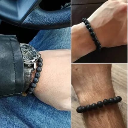 Pulseira Pedra Natural Lava Vulcânica