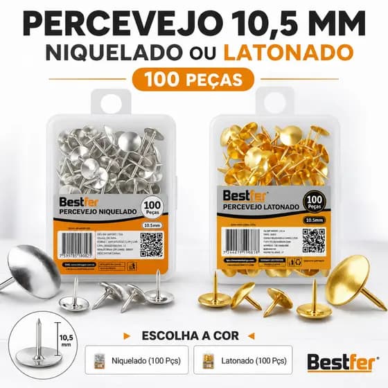 Percevejo Niquelado ou Latonado de 10,5mm C/ 100 Peças - Bestfer
