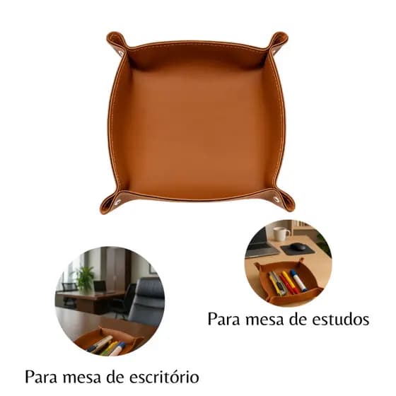 Porta Treco de mesa em Couro Sintético Premium Organizador Dupla Camada