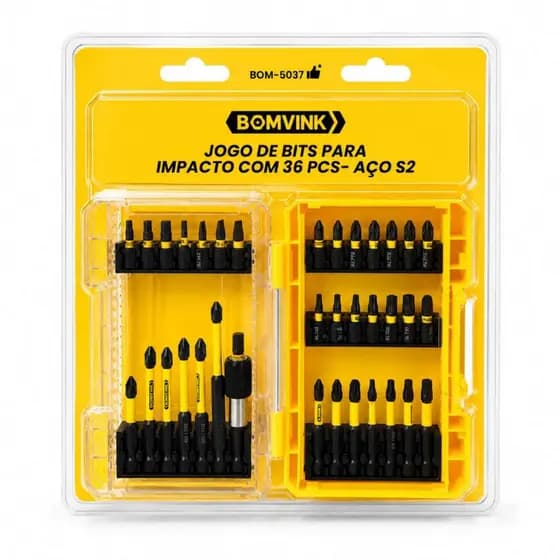 Kit Jogo De Bits Parafusadeira Impacto Com 36 Peças