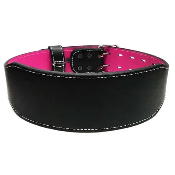 Cinturão De Couro e Fivela Inox Preto E Rosa Profissional - Musculação E Powerlifting