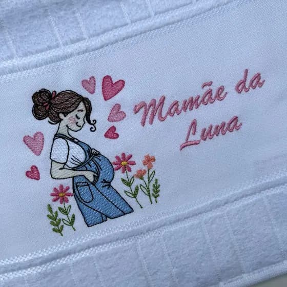 toalha bordada personalizada com nome bebê mamãe grávida gravidez gravidinha maternidade