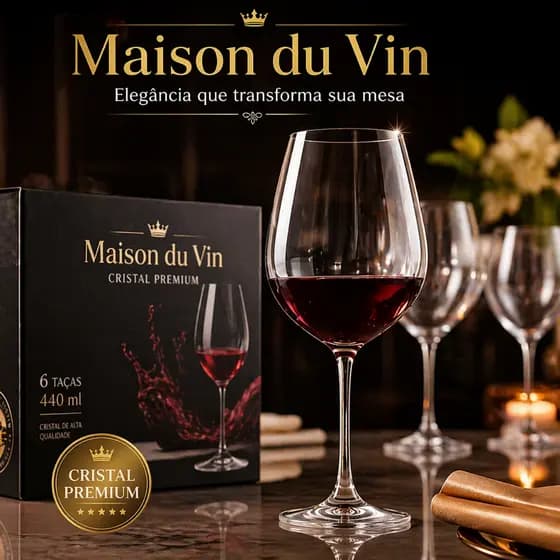 Taças de Cristal 440ml 6 Unidades Maison du Vin Luxo Premium para Vinho Elegante Resistente
