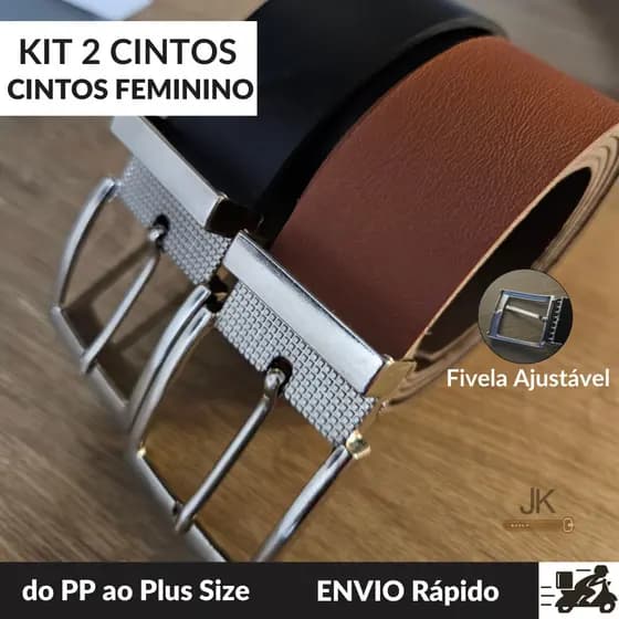Kit 2 Cintos Femininos 3.35cm do PP ao Plus Size Fivela Ajustável