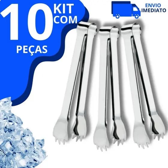 Kit 10 Pegador de Gelo em Aço Inox Multiuso para Bar, Drinks, Cozinha, Frutas, Frios e Carne