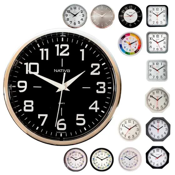 Relógio Parede Decorativo Redondo Luxuoso Sala Cozinha Nativo 23cm Combina com Sofá Mesa Hack