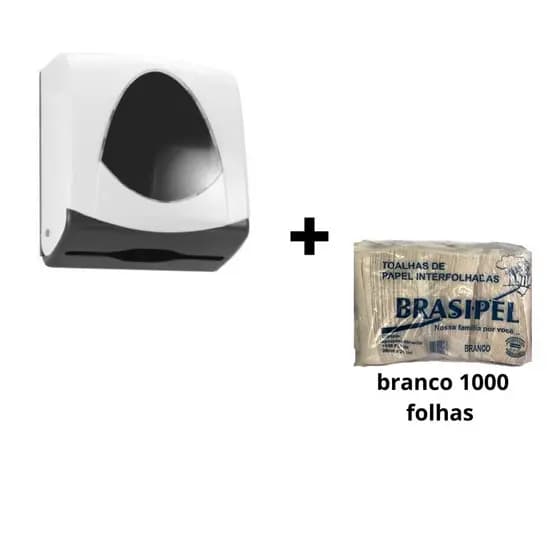Kit Dispenser Toalheiro Start JSN S12 em ABS + 1000 Folhas Interfolhadas Brancas Higiene