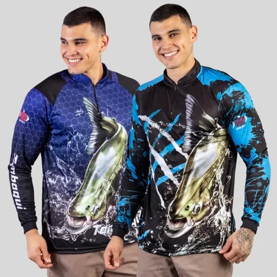 Kit 2 Camisetas Blusa Camisa de Pesca Proteção Térmica UV50 Dryfit Tambaqui e Camuflado