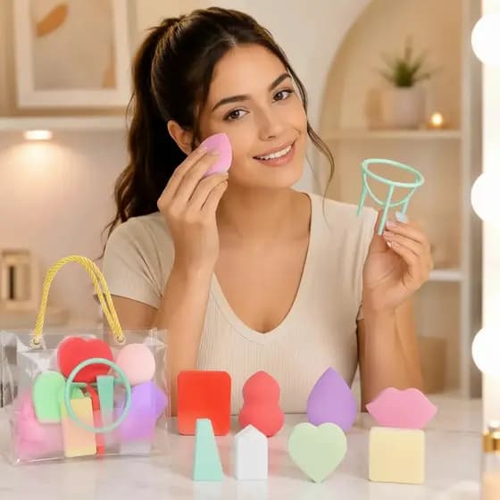 Kit Esponja Maquiagem Profissional Com Suporte Premium Acessórios Blender Completo