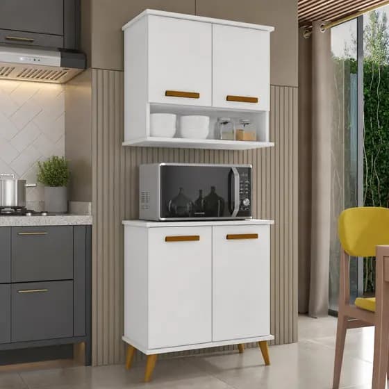 Armário Balcão de Cozinha Completo Com 2 Portas Kit De Parede 2 portas Compacto com Nicho Mavi