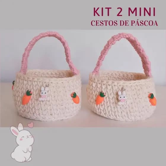 Kit 2 Mini Cestos Para Chocolates em Crochê - Páscoa