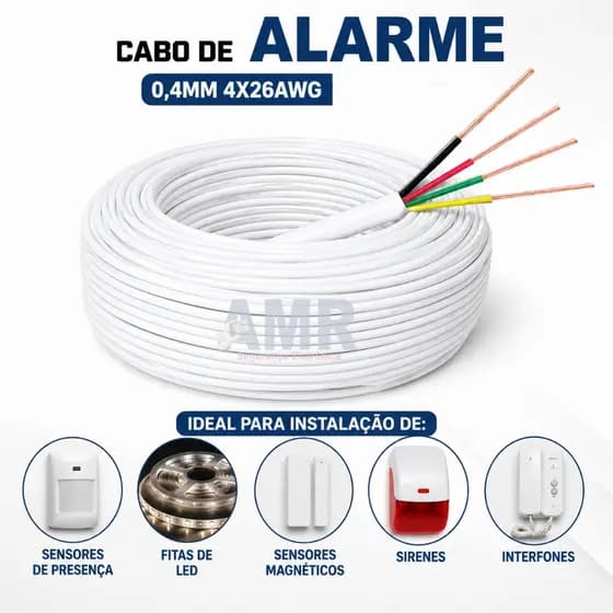 Cabo Frapa 4 vias 0,40mm Para Alarme e Interfone, 20 metros, 30M, 40M, 50M e 100M