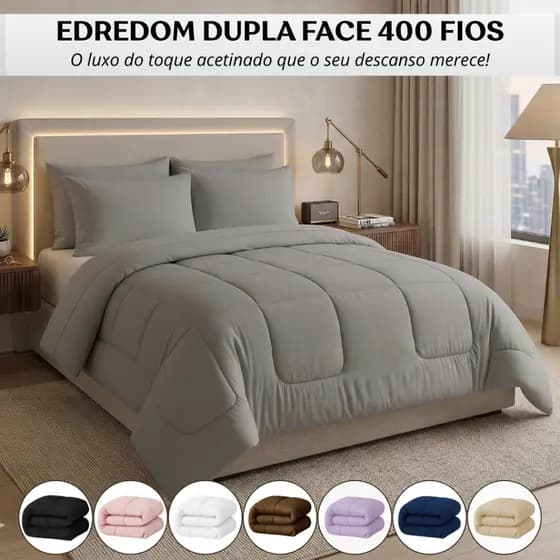 Edredom Micropercal 400 Fios Dupla Face Acolchoado Luxo Macio Premium Vários Tamanhos