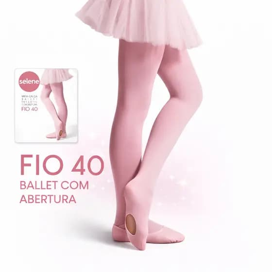 Meia Calça BALLET Infantil Selene Original Fio 40 Rosa com Abertura Bale Jazz Dança