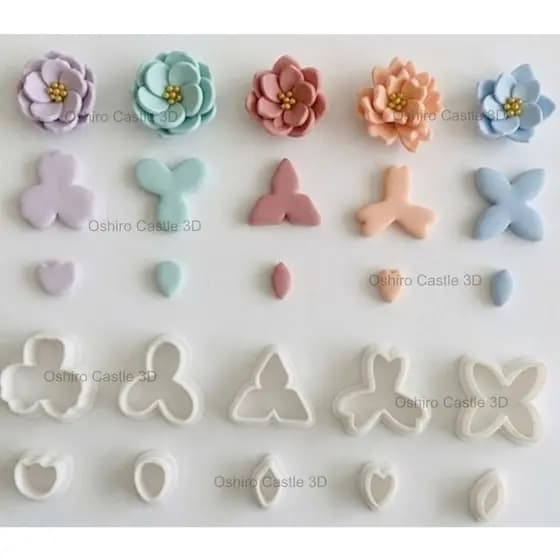 Kit 10 Mini Cortadores de Flores com Pétalas - Peças para Biscoito, Pasta Americana e Artesanato PLA