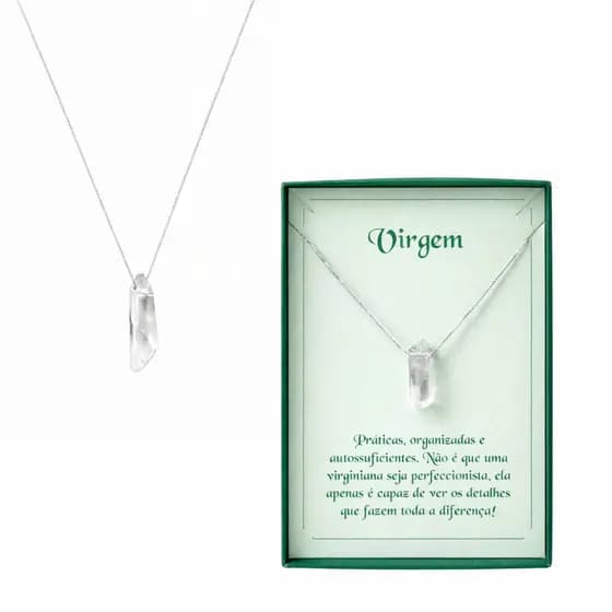 Colar Prata 925 Signo Virgem Quartzo Cristal Feminino Joia Delicada Presente Aniversario Moda