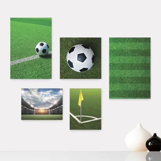 Kit 5 Quadros Decorativos Placas - Futebol - Campo - Bola - Jogador - Esportes Casa Quarto Sala - 162ktpl5