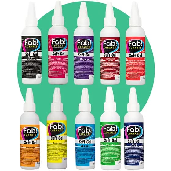 Kit 10 Unidades Corante Soft Gel Fab 25g Comestível Softgel Para Bolo Chantilly Confeitaria Padaria