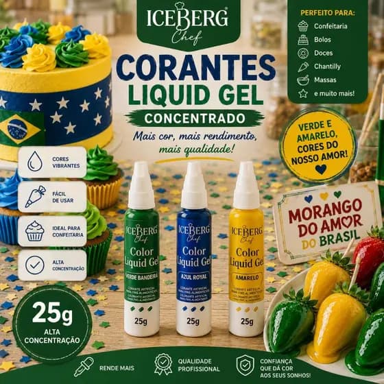 Kit 3 Corantes Copa 25g Iceberg Softgel com Cores Vibrantes para Chantilly Bolo e Confeitaria