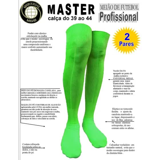 Kit c/ 2 Pares de Meião VERDE LIMÃO FLÚOR - Futebol Profissional - Adulto Juvenil Infantil - Original Universal Meias