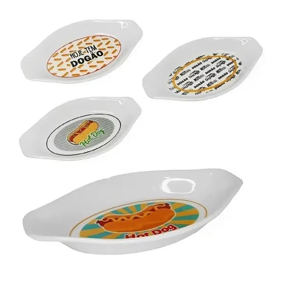 Kit 4 Pratos Canoa Em Melamina Para Cachorro Quente Hot Dog