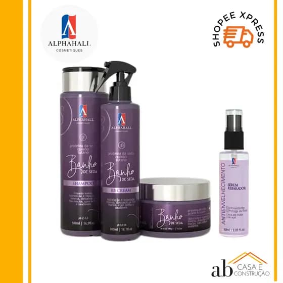 Banho de Seda Shampoo Máscara Hidratação Sérum Bbcream kit Banho de Seda Alphahall