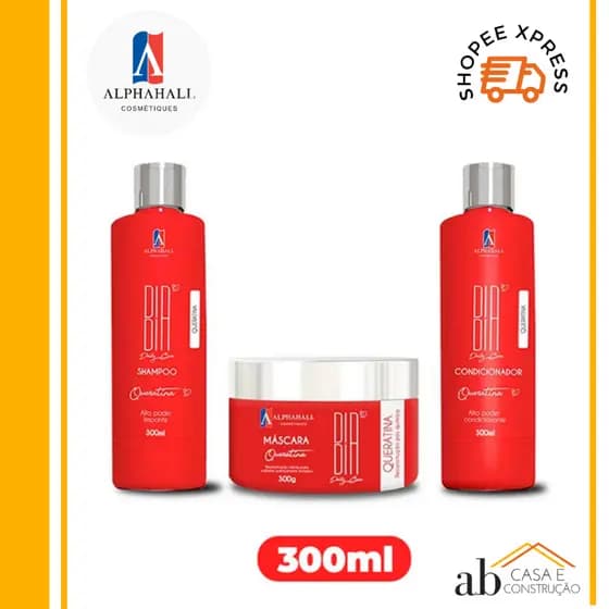 Kit Alphahall Dia Dia Queratina Shampoo Condicionador Mascara 3 Itens 300ml Cabelos Hidratados