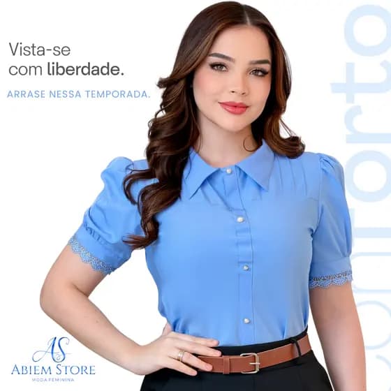 Blusa Camisa Feminina Moda Evangélica Executiva Manga Curta Botão Pérola Renda Social Estilo Moderno