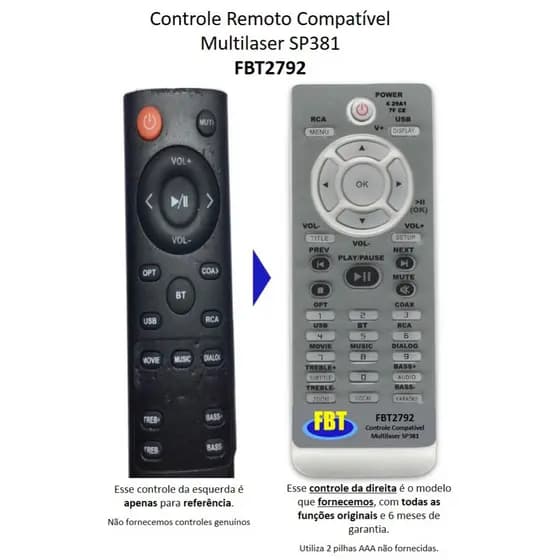 Controle Compatível Com SoundBar Multilaser Pulse SP381 FBT2792