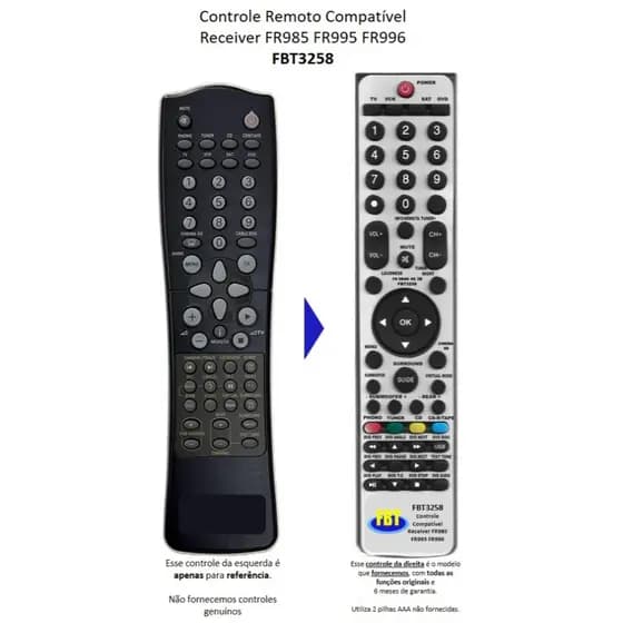 Controle Remoto Compatível Receiver Philips FR985 FR995 FR996 FBT3258