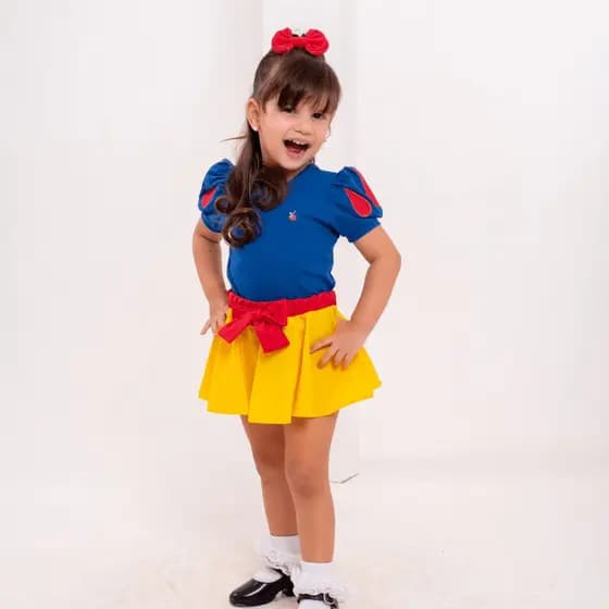 Fantasia Infantil Vestido Branca de Neve com Laço