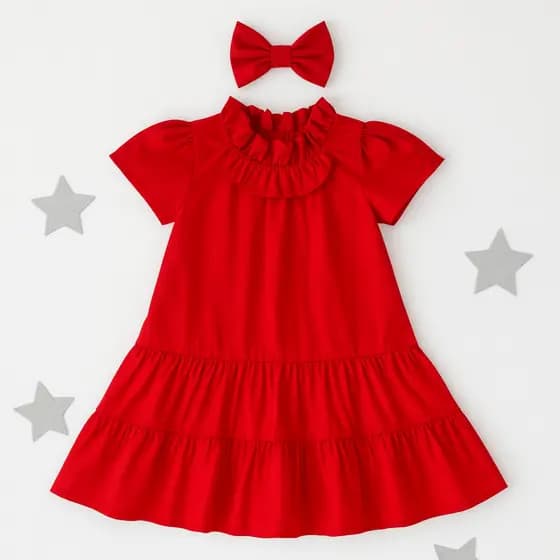 Vestido Infantil Vermelho de Natal Tricoline Premium 100% Algodão com Laço – Tamanhos 2 e 4 Anos - ENVIO IMEDIATO