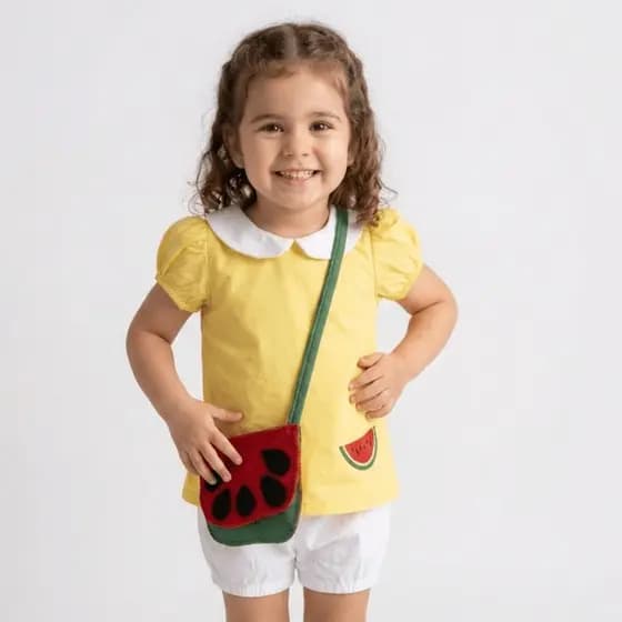 Fantasia Infantil Melancia Menina com Bolsinha | 100% Algodão | Carnaval Festa Escolar Dia do Livro
