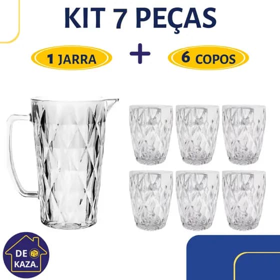 Kit Jarra Diamond 1 Litro + 6 Copos 280ml Vidro Transparente
